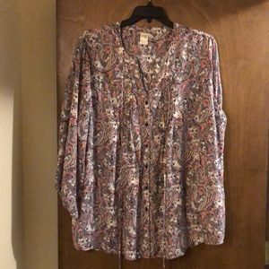 3/4 sleeve paisley print blouse